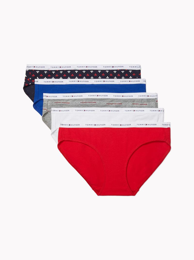 Női Tommy Hilfiger Mix Logo Brief 5PK Bikinis Piros | HU 544GSO